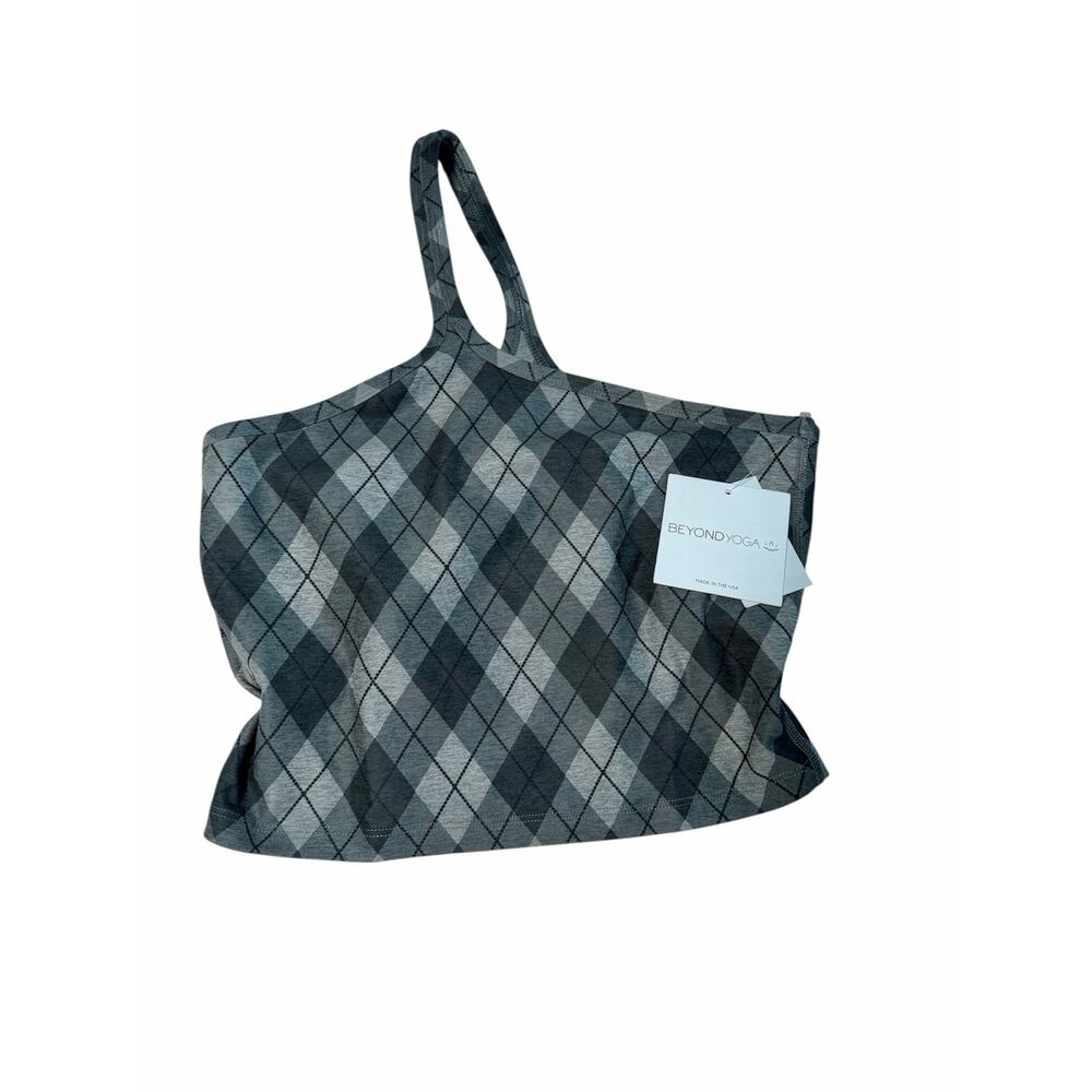 NWT Beyond Yoga One Shoulder Sports Bra Crop Top Argyle Grey Workout Medium